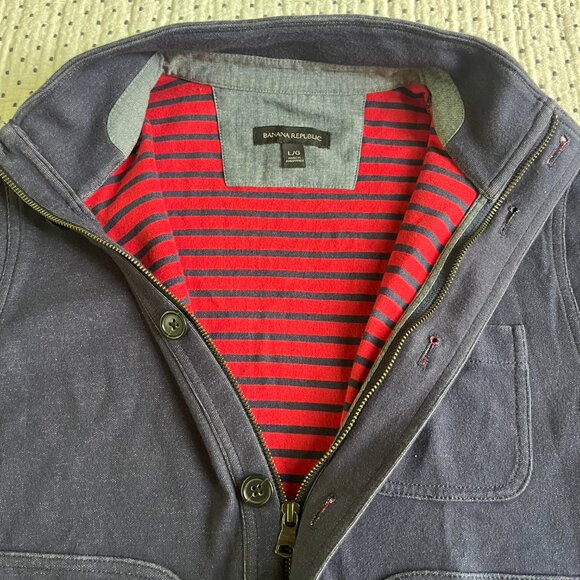 Banana Republic Men’s Zip-Up Jacket – Large (Navy with Red Stripe Lining) - Picture 2 of 3